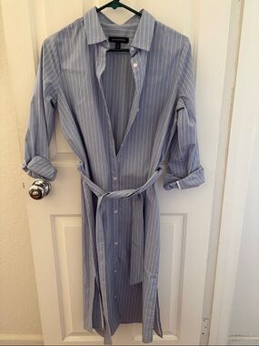 Banana Republic Light Blue Pinstripe Shirt Dress with Tie